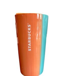 2020 Summer Starbucks 12oz Orange Blue Travel Tumbler Coffee Mug Ceramic Lid